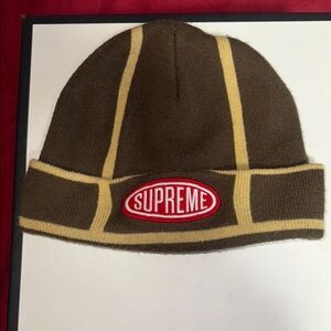Supreme Brown Beanie with Cream Stripes